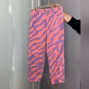 Jeans with zebra pink and purple pattern